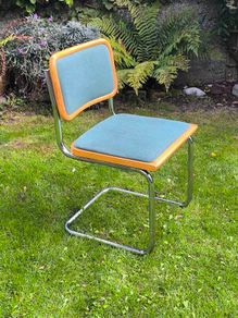 Vintage Italian Cesca Style Cantilever Chair  Teal Blue & Beech Made in Italy