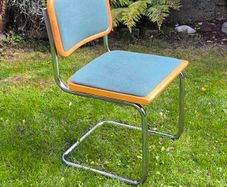 Vintage Italian Cesca Style Cantilever Chair  Teal Blue & Beech Made in Italy