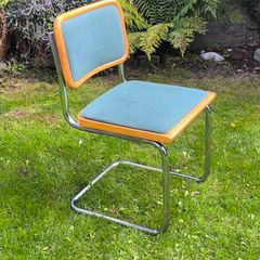 Vintage Italian Cesca Style Cantilever Chair  Teal Blue & Beech Made in Italy