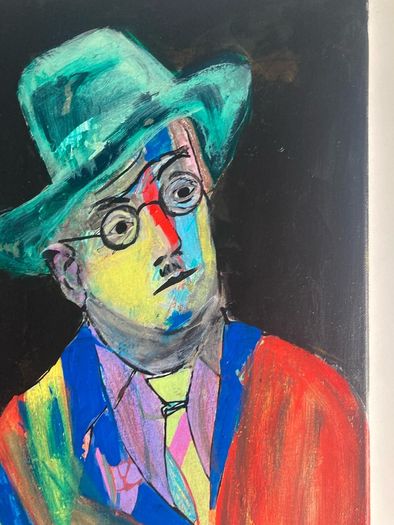 Original James Joyce Portrait in Abstract Painting by Artist
