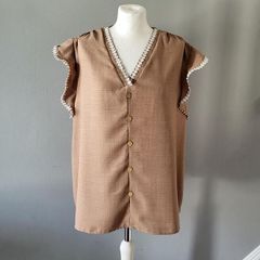 Shein brown blouse w/white trim, Size 2XL / UK20, Brand new