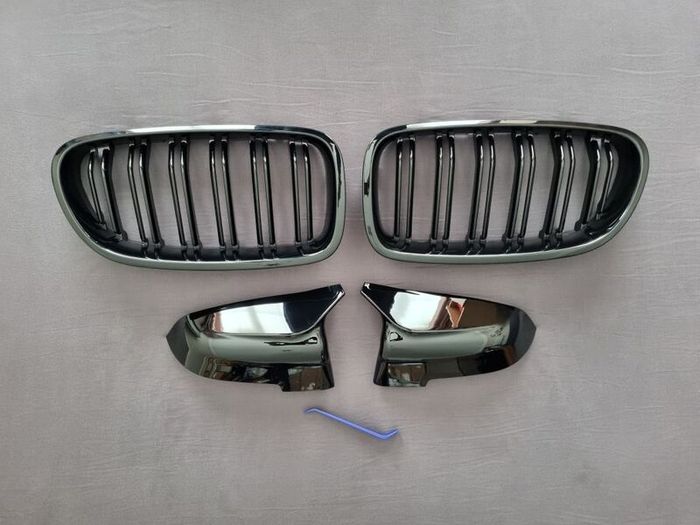 BMW F10 F11 Lci Black Kidney Grilles & Mirror Covers Set Brand New
