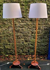 Art Deco pair of inlay wood standard lamps