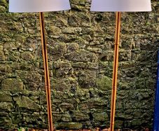 Art Deco pair of inlay wood standard lamps