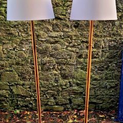 Art Deco pair of inlay wood standard lamps