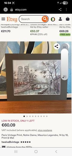Vintage Paris de Notre Dame lithograph Print