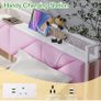 King Size Bed Frame 150x200cm, Floating Upholstered Platform Bed with LED Lights & USB Charging, 5ft Heavy Duty Metal Bed Frame with Headboard Storage, Noise-Free, No Box Spring Needed, Pink Image 6