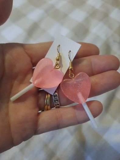 sparkly heart lollipop earrings