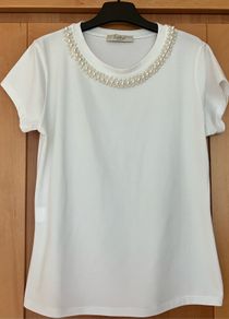 Ladies White Top with Pearls