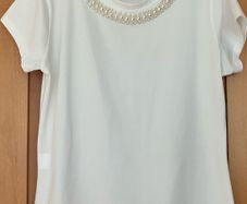 Ladies White Top with Pearls