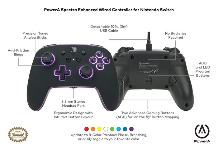 Nintendo Switch PowerA RGB LED Edition GAMING Spectra Enchanced Wired Controller [NEW] [Collection Or Postage]