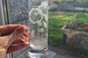 vintage Krosno etched glass bud vase with a handle