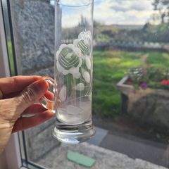 vintage Krosno etched glass bud vase with a handle