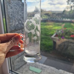 vintage Krosno etched glass bud vase with a handle