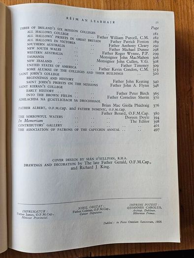 The Capuchhin Annual 1959. First Edition 524 Page Large Volume Paperback In Fair Condition.  See Photos For Same.