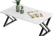 Coffee Table, Living Room Table, Center Tea Tables, Rectangular Tea Tables, End Sidetable with Black Metal Frame for Living Room Bedroom Office, Modern Open Design, 39.3 x 18.9 x 17.7 IN, White/Black