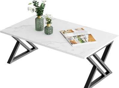Coffee Table, Living Room Table, Center Tea Tables, Rectangular Tea Tables, End Sidetable with Black Metal Frame for Living Room Bedroom Office, Modern Open Design, 39.3 x 18.9 x 17.7 IN, White/Black