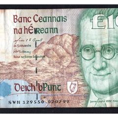 1999 Ireland IR10 James Joyce Banknote Series C. Note issued 02/07/99. Serial number SWN129550