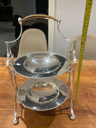 G.W.S George Wish EPNS silverplate 2 Tier Cake Stand Rare Cane Handle