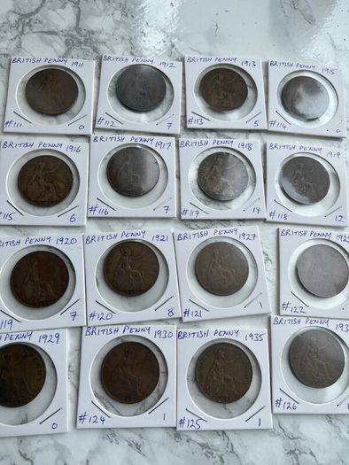 British Pennies - George V. 3 for a euro. 5 euro minimum.