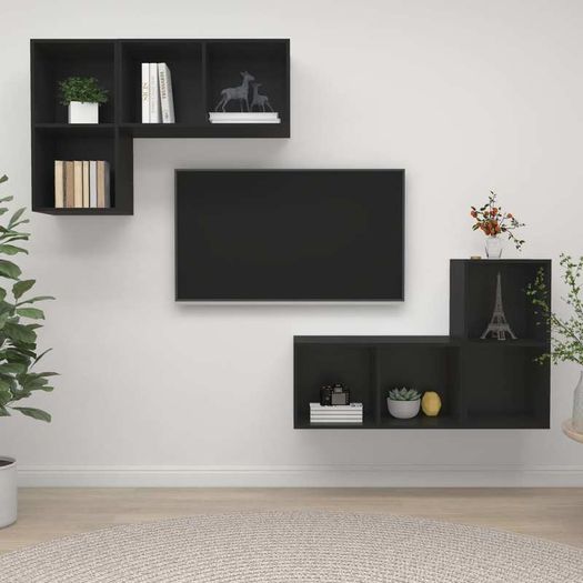 Wall-mounted TV Cabinets 4 pcs Black Chipboard