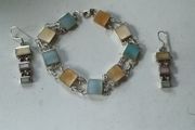 Mother of Pearl Sterling Silver Bracelet and Earrings Matching Set