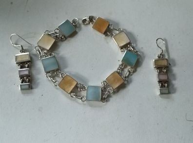 Mother of Pearl Sterling Silver Bracelet and Earrings Matching Set