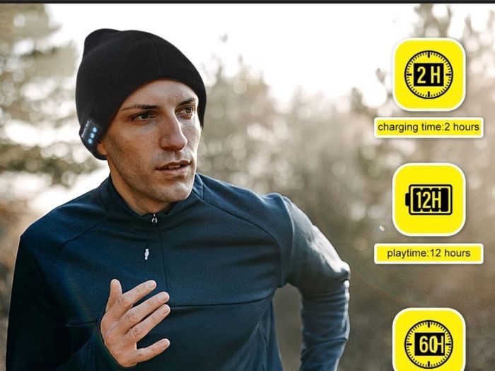 Bluetooth 5.0 Music Beanie, Men Women Bluetooth Winter Warm Knit Hat with Stereo Headphones and Microphone Hands Free Talking Santa Gift Ideas Gadgets for Him Husband Dad (FREE POSTAGE)