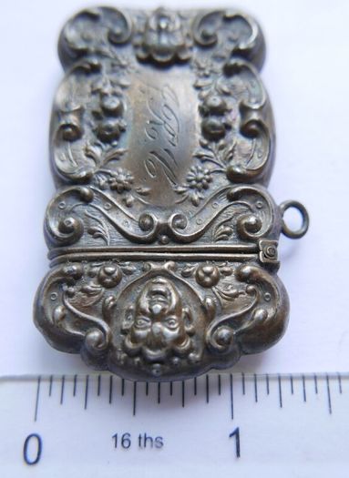 RARE!! Antique Sterling Silver Engraved Matchbox Pendent MATCH SAFE Vesta Case - Late 1800s