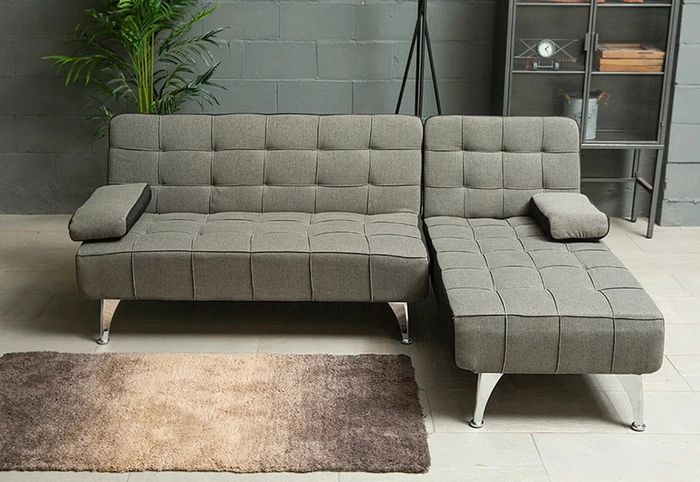 DARK GREY fabric Sofa Bed with Chaise and Cushions