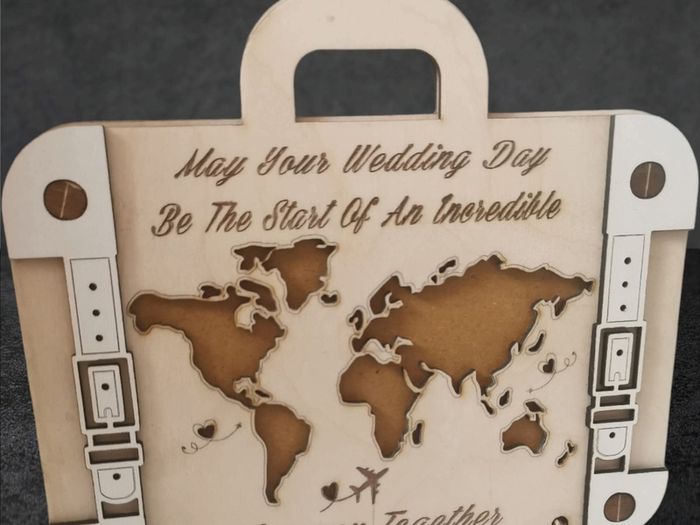 Wooden Wedding Card in the shape of a travel suitcase, Inner envelope for monetary wedding gifts