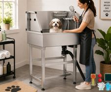 86.4cm Stainless Steel Dog Washing Station Pet Grooming Tub with Hot and Cold Faucet and Storage Rack