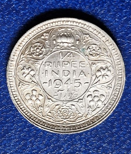 Excellent 1945 Bombay India - British  1/4 Rupee - George VI Silver coin