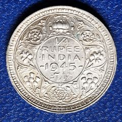 Excellent 1945 Bombay India - British  1/4 Rupee - George VI Silver coin