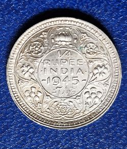 Excellent 1945 Bombay India - British  1/4 Rupee - George VI Silver coin