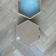 Hexagon Wooden Wall Shelves /Pastel Blue Interior (Set of 2)