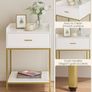Bedside Table, 3-Tier Bedside Cabinet with Storage Drawer and Open Shelf, Small End Side Table with Gold Legs for Bedroom, Living Room, White Large Image 6