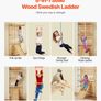 Swedish Ladder Wall Gym, 8-in-1 15 Levels Solid Wood Indoor Jungle Gym, 220LBS Wall Stall Bars Climbing Playset with Wall Ladder, Slide Board, Pull-Up Bar, Gym Rings, Swing Seat, Rope Ladder Image 5