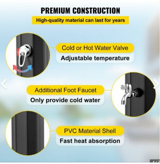 35l Outdoor Shower Column Villa Swimming Pool Bathing Beach Floor Black