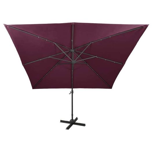 Cantilever Umbrella with Pole and LED Lights Bordeaux Red 300 cm