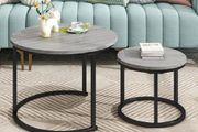 Round Coffee Table, Set of 2 Nesting Table Side Table, for Living Room/Bedroom/Balcony (Grey, Dia 60/40cm)