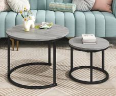 Round Coffee Table, Set of 2 Nesting Table Side Table, for Living Room/Bedroom/Balcony (Grey, Dia 60/40cm)