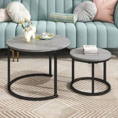 Round Coffee Table, Set of 2 Nesting Table Side Table, for Living Room/Bedroom/Balcony (Grey, Dia 60/40cm)