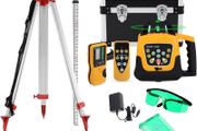 Rotary Laser Level Kit, 360 Degree Automatic Self Leveling Green Beam Horizontal Laser Transit, with Aluminum Tripod &amp; Grade Rod, 500m