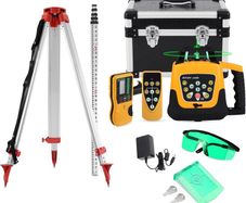 Rotary Laser Level Kit, 360 Degree Automatic Self Leveling Green Beam Horizontal Laser Transit, with Aluminum Tripod & Grade Rod, 500m