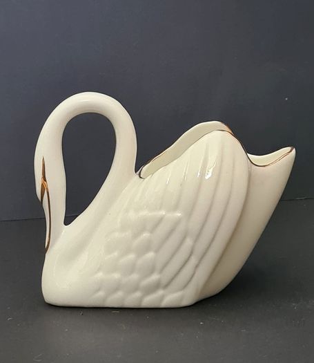 Vintage 1980s Royal Tara Swan Vase, Trinket, Fine Bone China Ireland White Gold Trim Handmade Galway