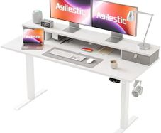 Adjustable Height Desk with 2 Drawers, 140 x 60 cm, Stable Electric Sit-Stand Desk, Ergonomic Computer Desk, White