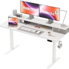 Adjustable Height Desk with 2 Drawers, 140 x 60 cm, Stable Electric Sit-Stand Desk, Ergonomic Computer Desk, White