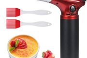 Blow Torch, Kitchen Torch, Refillable Butane Gas Torch Lighter with Safety Lock, Adjustable Flame with 2 Brush for Cooking, BBQ, Pastries, Soldering (Butane Gas Not Included) RED