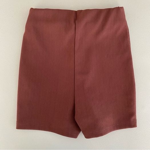 ZARA High-Waisted Pull-On Ribbed Shorts Red-Brown Size S